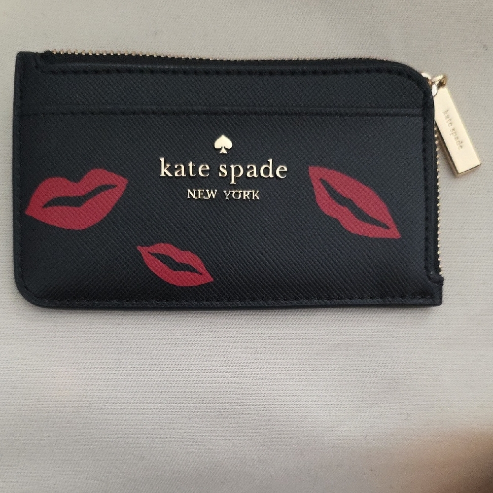 Kate Spade Black Card Holder with Red Lip Design